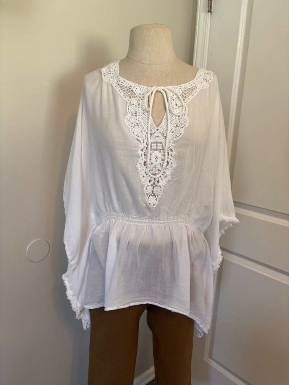 Zara White Lace-Trim Peasant Tunic